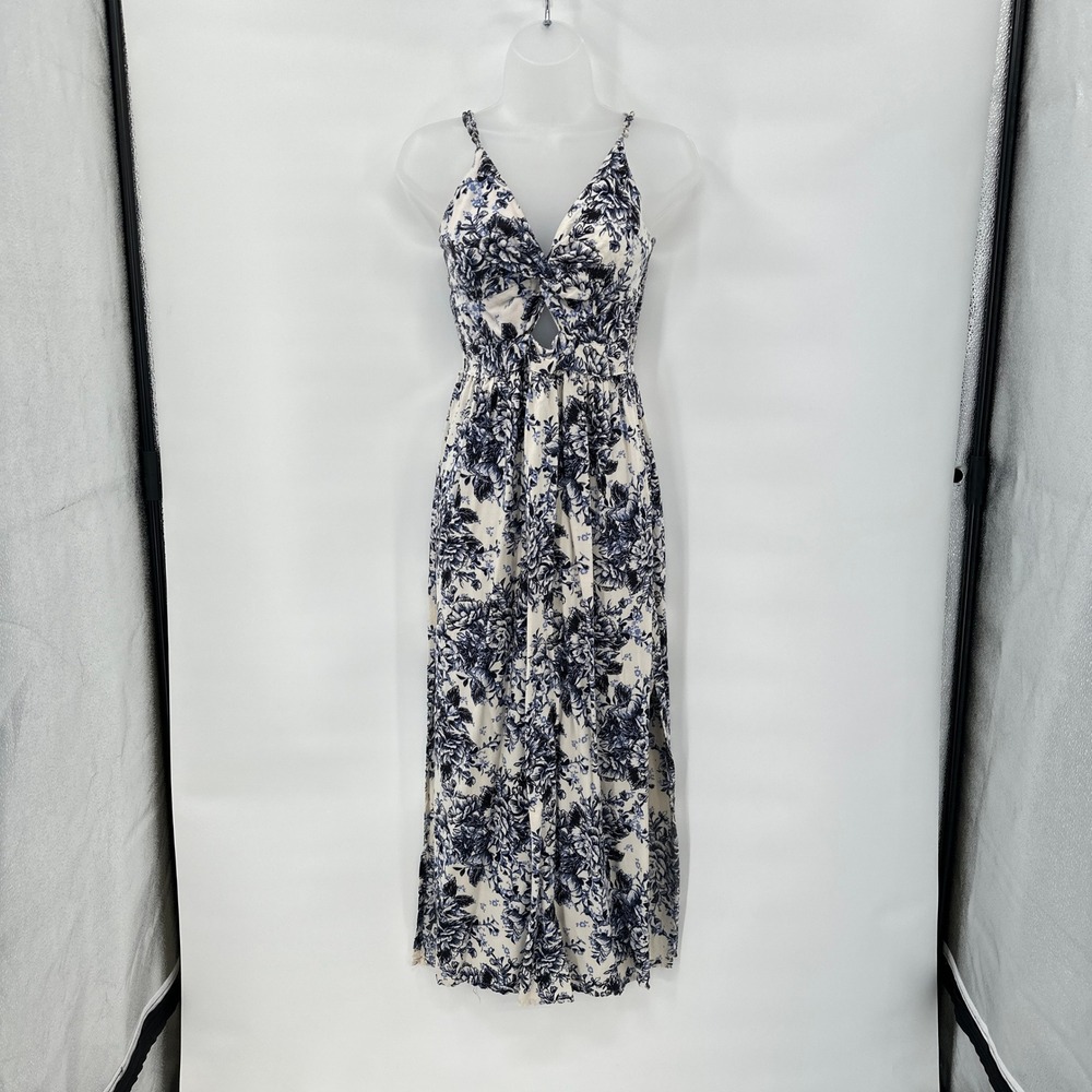 Boho Floral Maxi Sundress Small Front Cutout Cottagecore Milkmaid Dress Coastal